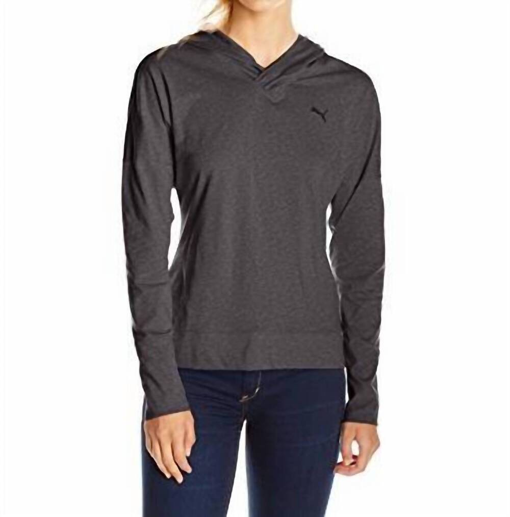 NEW PUMA long-sleeve lightweight pullover top in dark gray heather/black
